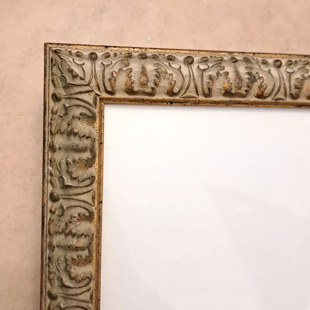 Vintage Wooden Ornate Rococo Photo Frame Gray Golden Tone 11.5 x 9.5 Inch